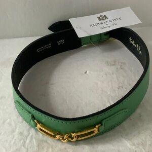 New Hartman & Rose Dog Collar 20 - 22" Central Park 1574 Italian Leather Green
